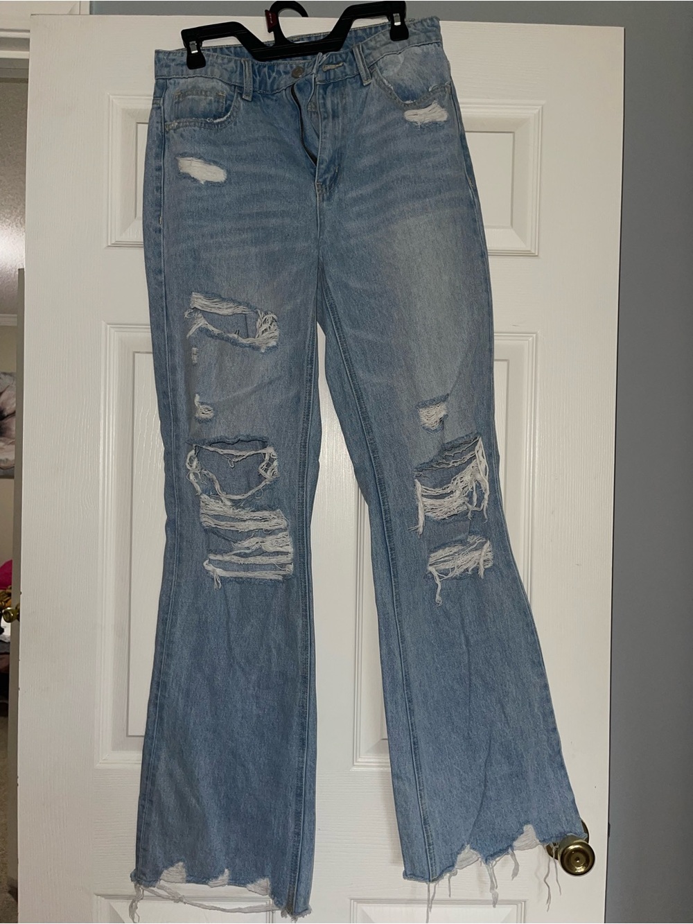 Flying Monkey Light Blue Distressed Flare Jeans